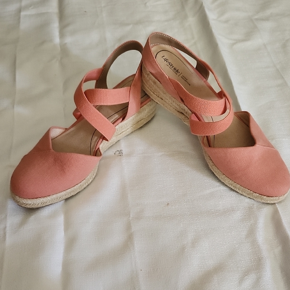 Life Stride Pink Espadrille Shoes with Ankle Straps